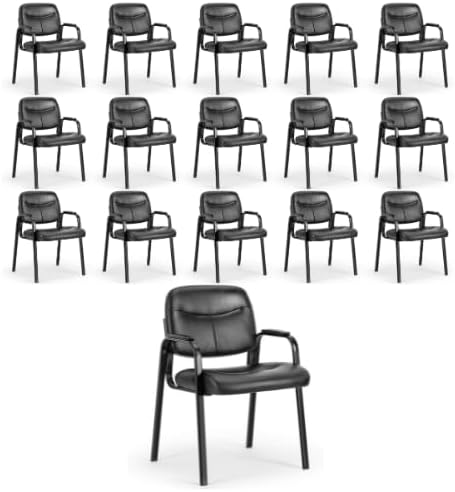 Guest Reception Chair Waiting Room Chair, Stackable with Fixed PU Leather Padded Armrest, Clinic Chairs, Lumbar Support,Office Desk Chairs Without Wheels, Library, Church, Barber Store