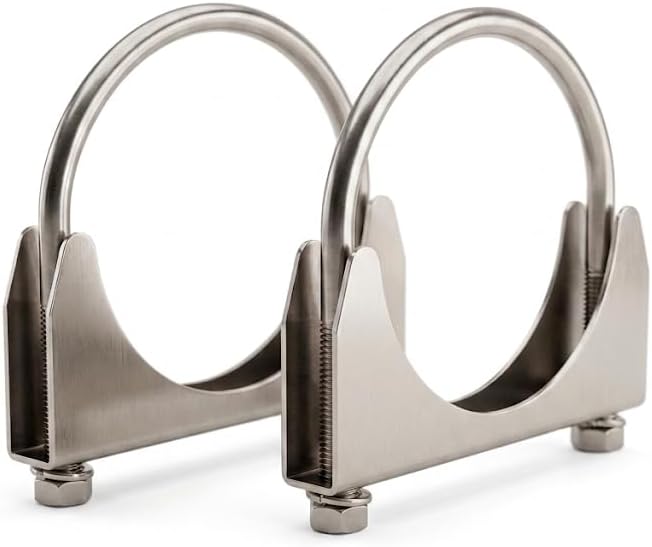 Heavy Duty Stainless Steel U Bolt Exhaust Clamp (2 PCS) – Made in Canada – Saddle Style Muffler Clamp for Exhaust Pipes, Mufflers & Couplers – Corrosion Resistant – Sizes 1.5" to 5" (1.5")