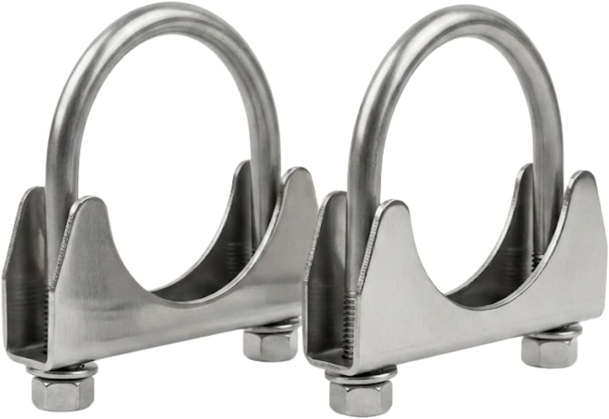 Heavy Duty Stainless Steel U Bolt Exhaust Clamp (2 PCS) – Made in Canada – Saddle Style Muffler Clamp for Exhaust Pipes, Mufflers & Couplers – Corrosion Resistant – Sizes 1.5" to 5" (1.5")