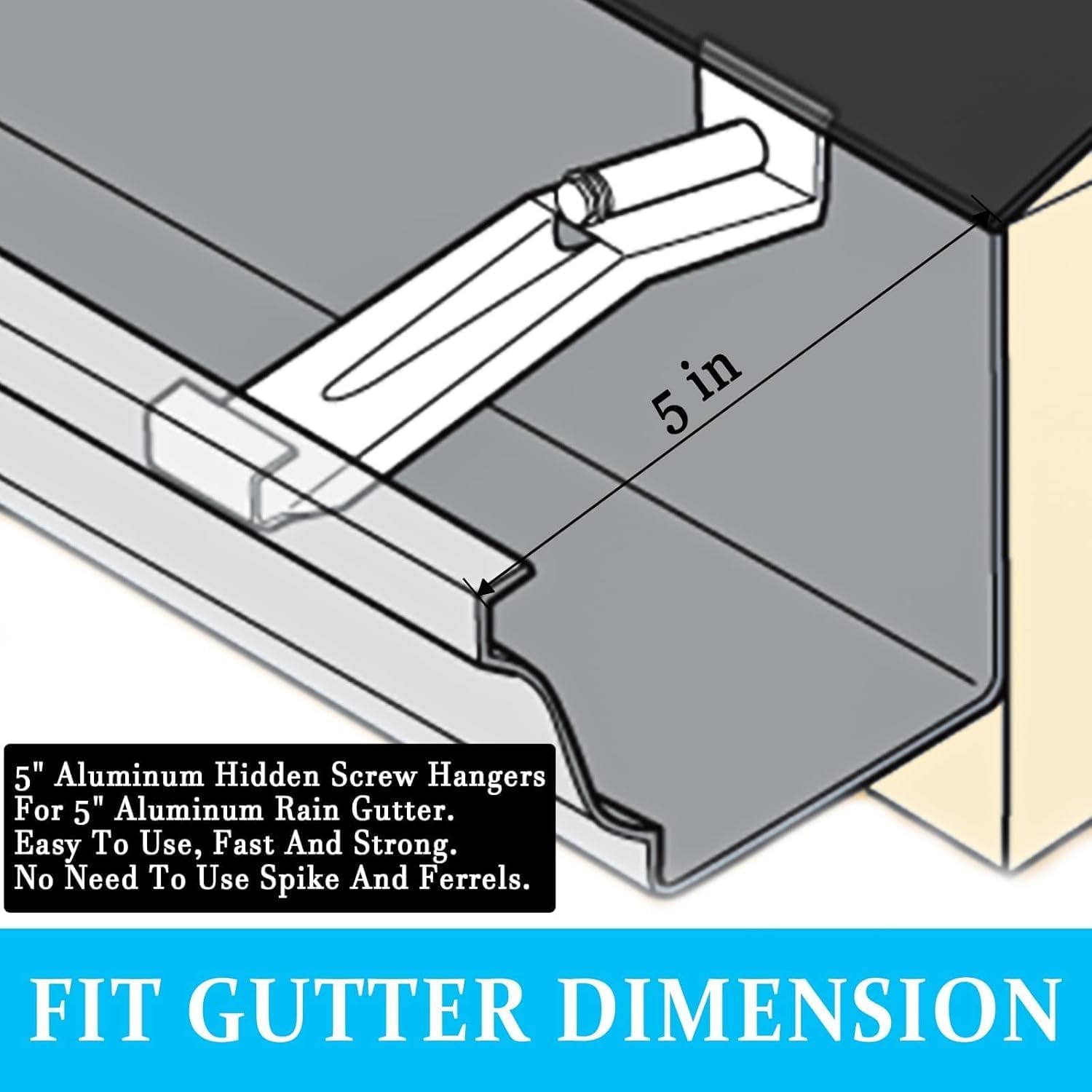 5" Gutter Hangers - Made in Canada - Heavy Duty Aluminum Hidden Gutter Brackets with Pre-Assembled Screws – Rain Gutter Parts & Accessories to Fix or Repair Sagging Gutters (Set of 10 Pcs, 5")