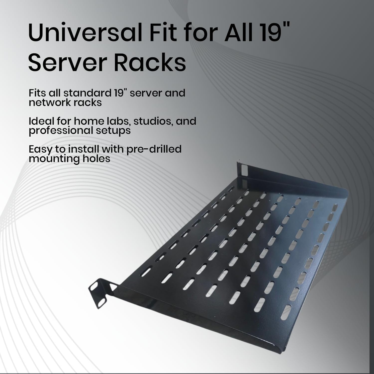 Server Rack Shelf 1U – 19-Inch Universal Mounting Tray for Rack & Wall Mount – Cantilever Style, Good Airflow – Supports up to 130lbs (59kg) – Made in Canada (1-Pack)