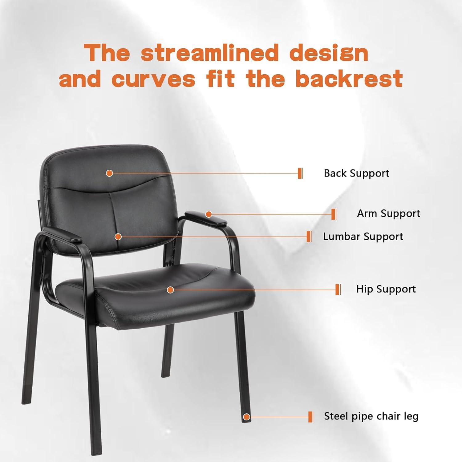 BluSkyze Guest Reception Chair Waiting Room Chair, Stackable with Fixed PU Leather Padded Armrest, Clinic Chairs, Lumbar Support,Office Desk Chairs Without Wheels, Library, Church, Barber Store (1)