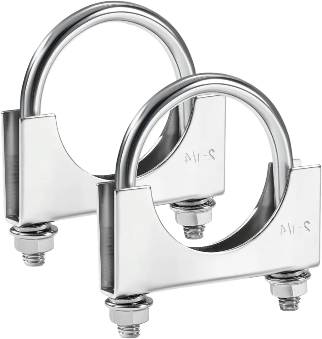 Heavy Duty Stainless Steel U Bolt Exhaust Clamp (2 PCS) – Made in Canada – Saddle Style Muffler Clamp for Exhaust Pipes, Mufflers & Couplers – Corrosion Resistant – Sizes 1.5" to 5" (1.5")