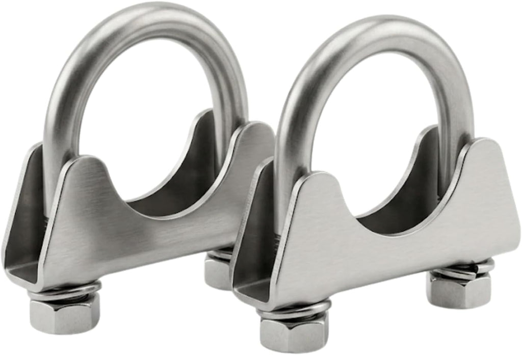 Heavy Duty Stainless Steel U Bolt Exhaust Clamp (2 PCS) – Made in Canada – Saddle Style Muffler Clamp for Exhaust Pipes, Mufflers & Couplers – Corrosion Resistant – Sizes 1.5" to 5" (1.5")