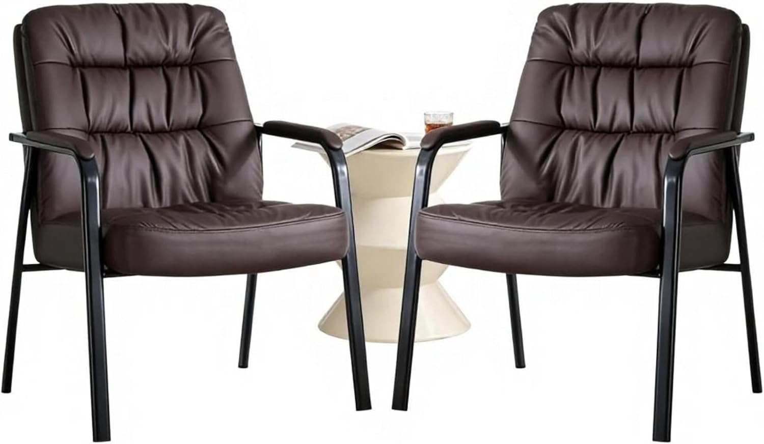 Ergonomic Office Guest Chair, Modern PU Leather Reception Chair with Padded Armrests, Metal Frame, Stationary Waiting Room Chair for Office, Conference Room, Lobby, Bedroom (1)