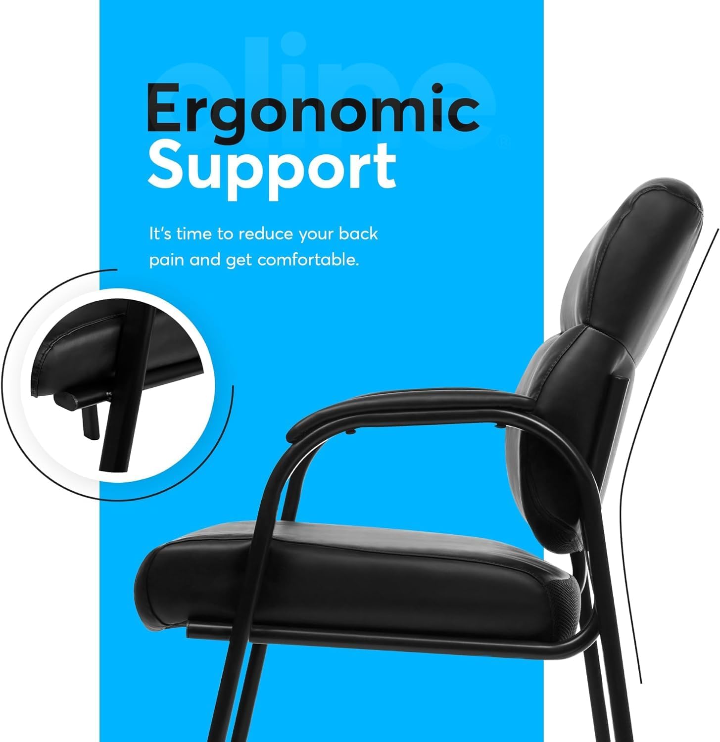 BluSkyze ErgoComfort Guest Office Chair – Padded Leather Reception Chair with Lumbar Support, Durable Metal Frame – Ideal for Waiting Rooms, Conference Rooms, and Visitor Seating (1)