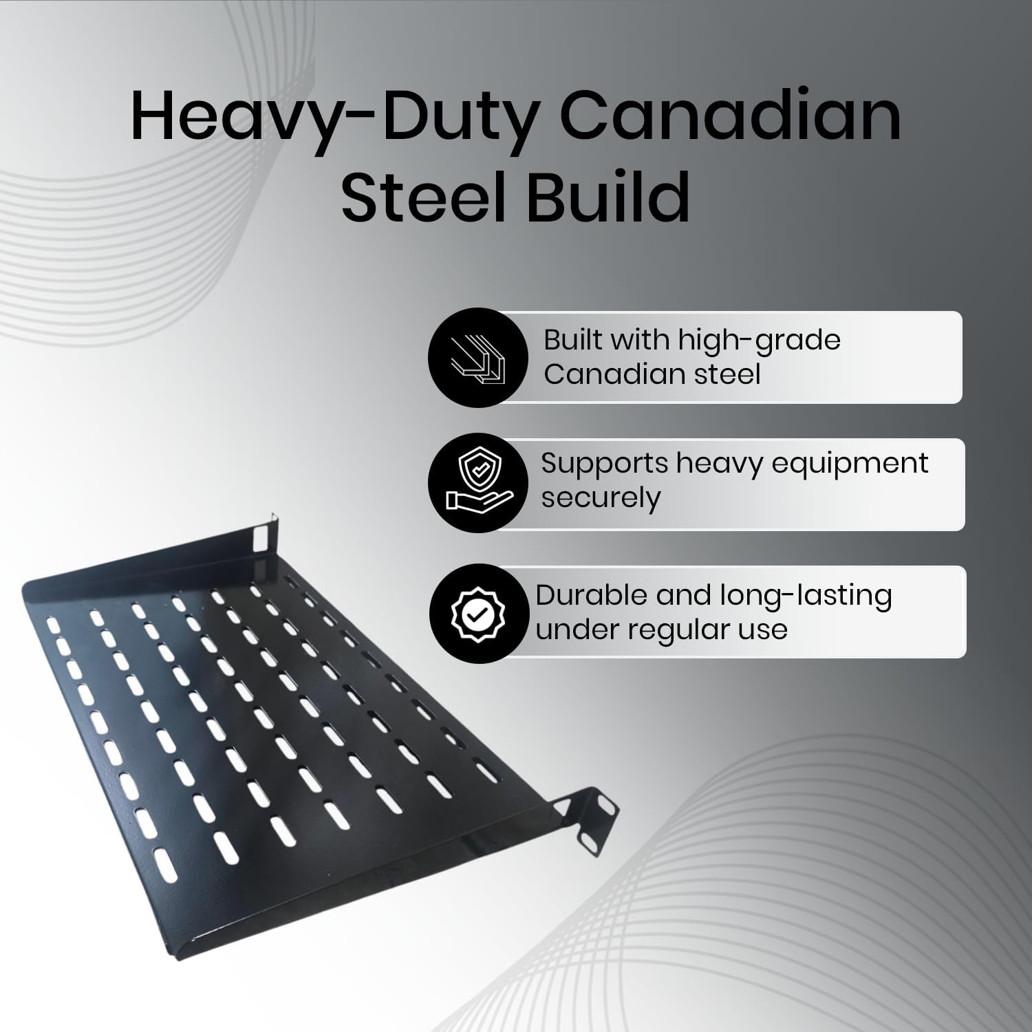 Server Rack Shelf 1U – 19-Inch Universal Mounting Tray for Rack & Wall Mount – Cantilever Style, Good Airflow – Supports up to 130lbs (59kg) – Made in Canada (1-Pack)