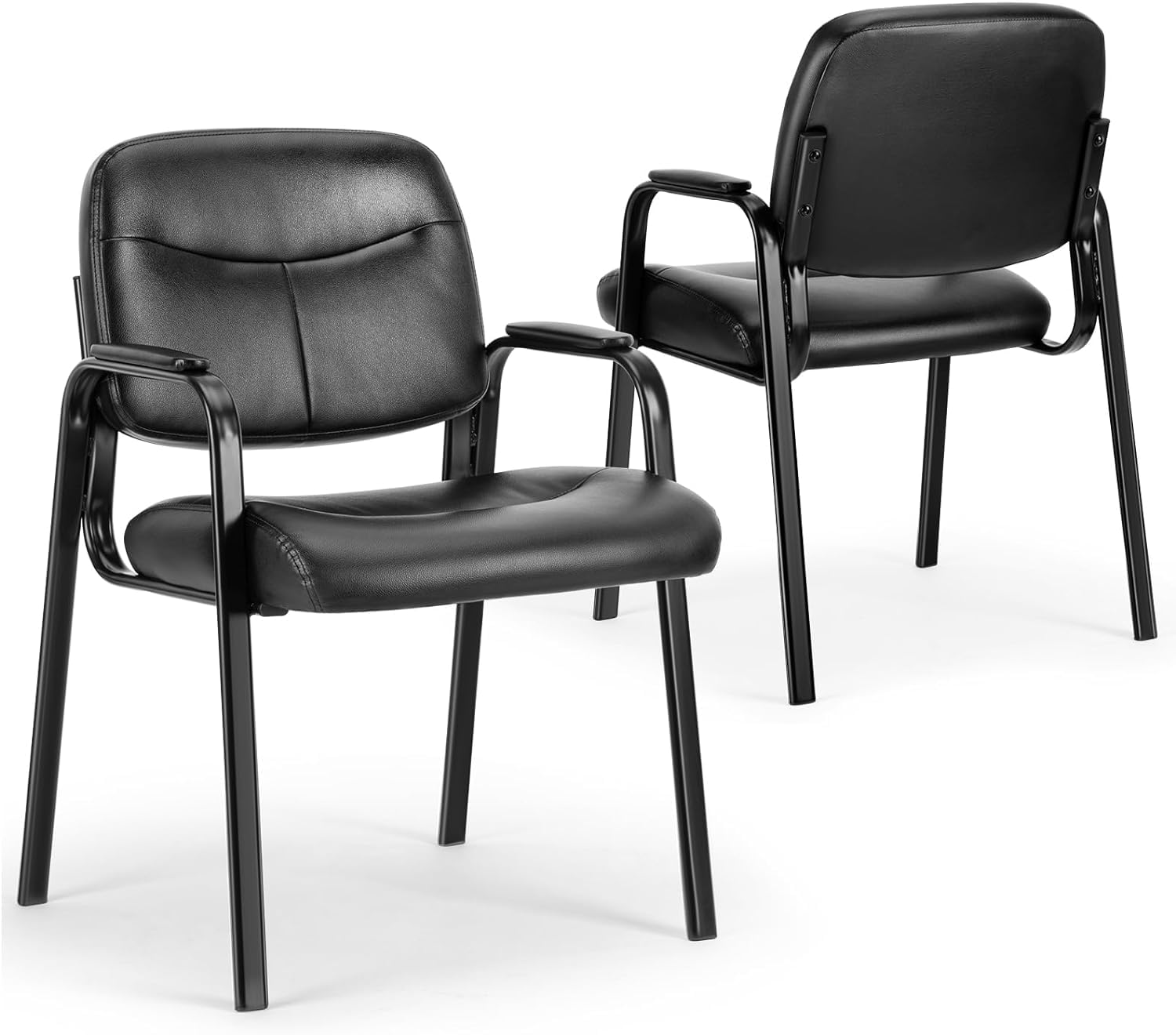 BluSkyze Guest Reception Chair Waiting Room Chair, Stackable with Fixed PU Leather Padded Armrest, Clinic Chairs, Lumbar Support,Office Desk Chairs Without Wheels, Library, Church, Barber Store (1)