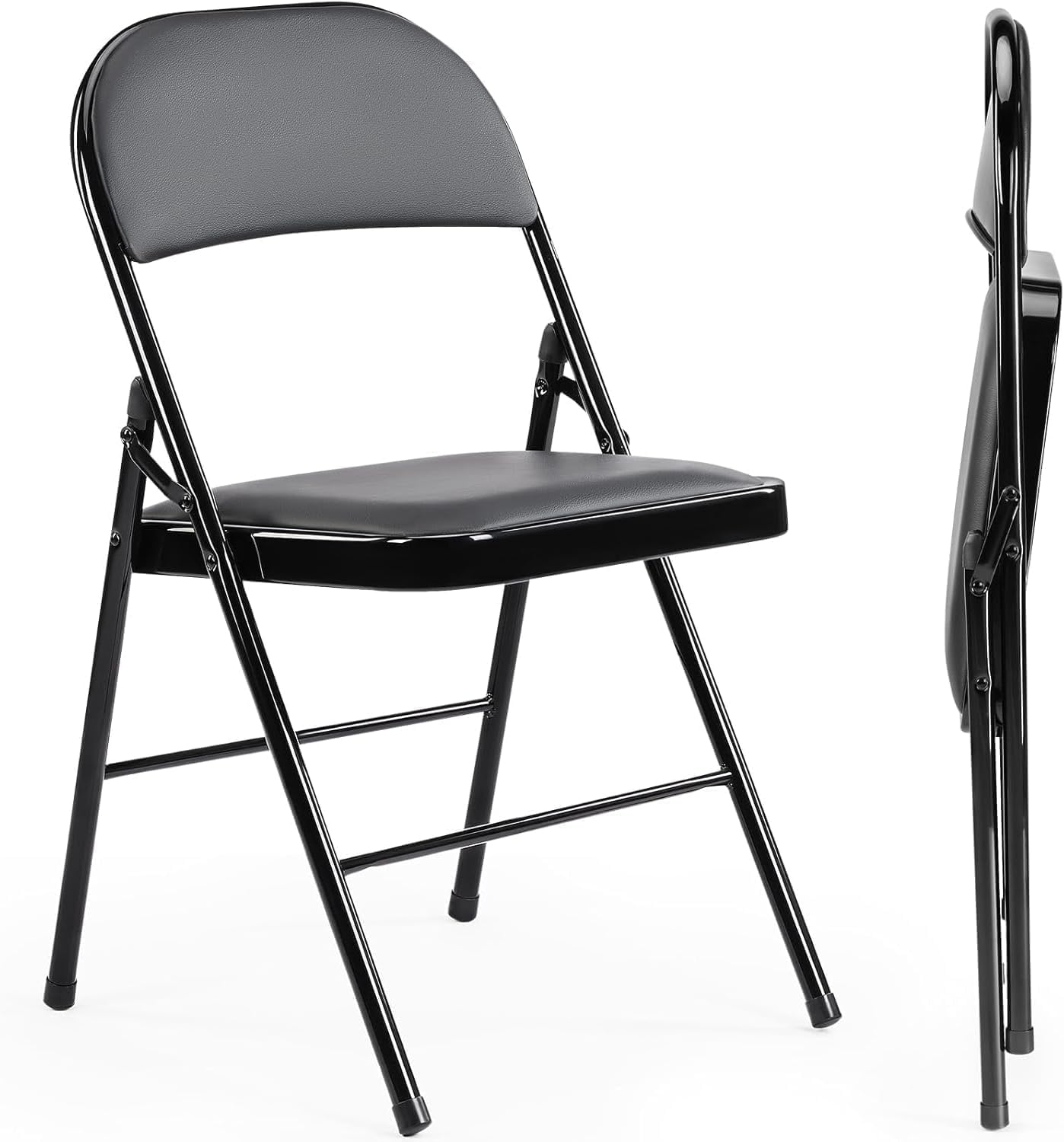 BluSkyze Leather Padded Folding Chairs – Sturdy Metal Frame, Easy to Fold & Store – Comfortable Indoor/Outdoor Seating for Home, Office, Church, Party, or Events – Black (2)