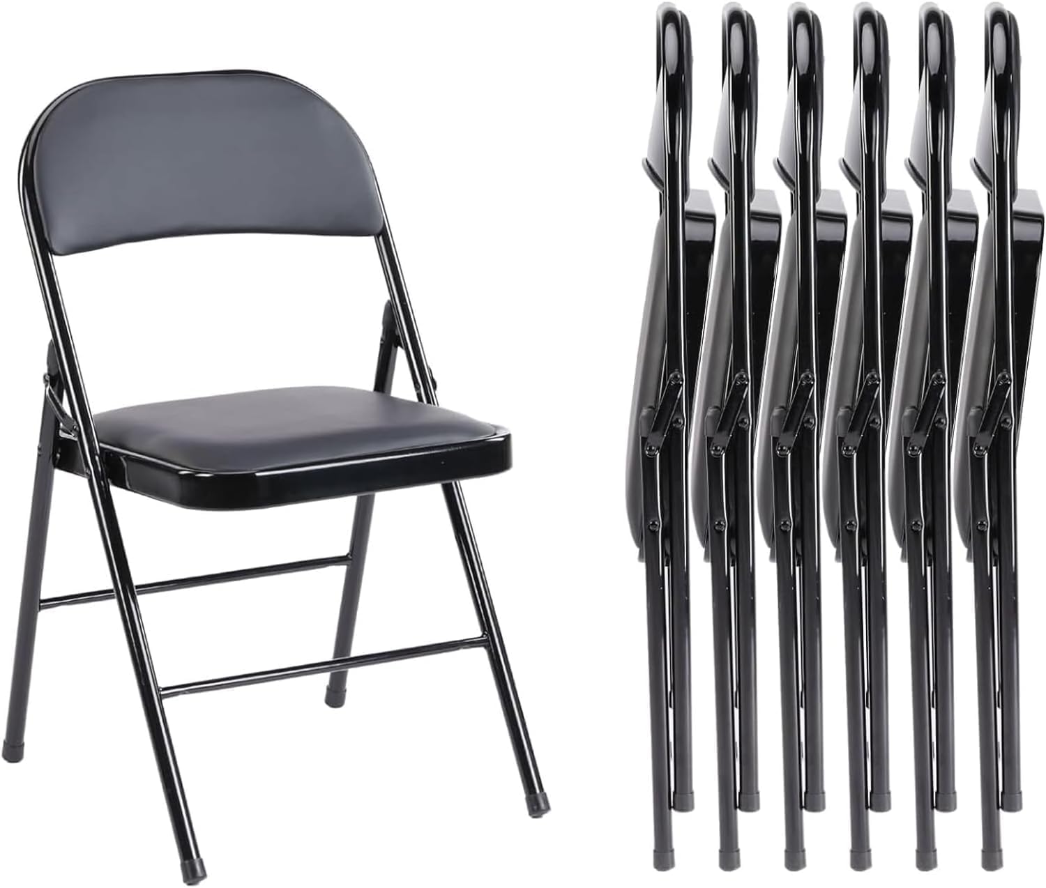 BluSkyze Leather Padded Folding Chairs – Sturdy Metal Frame, Easy to Fold & Store – Comfortable Indoor/Outdoor Seating for Home, Office, Church, Party, or Events – Black (2)
