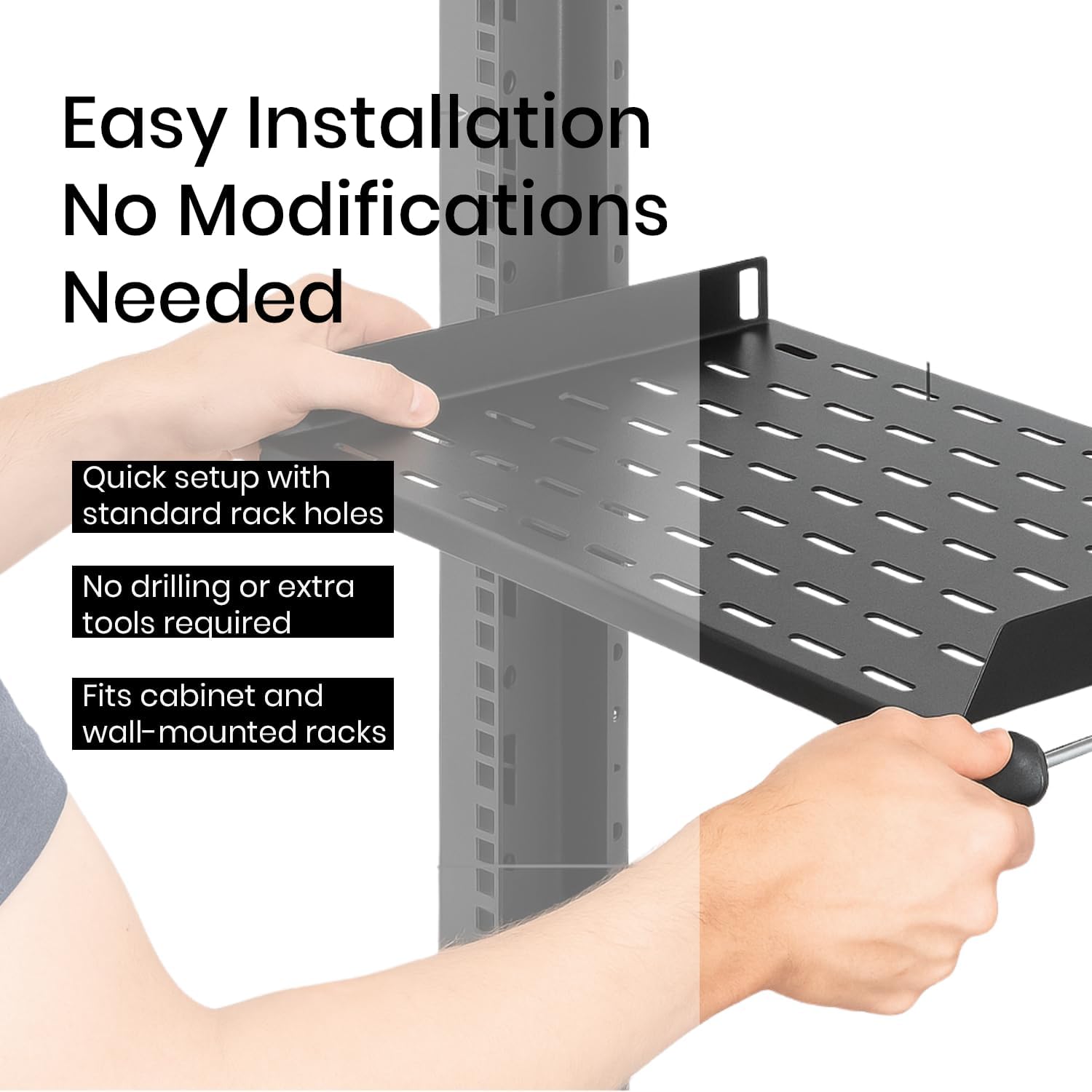 Server Rack Shelf 1U – 19-Inch Universal Mounting Tray for Rack & Wall Mount – Cantilever Style, Good Airflow – Supports up to 130lbs (59kg) – Made in Canada (1-Pack)