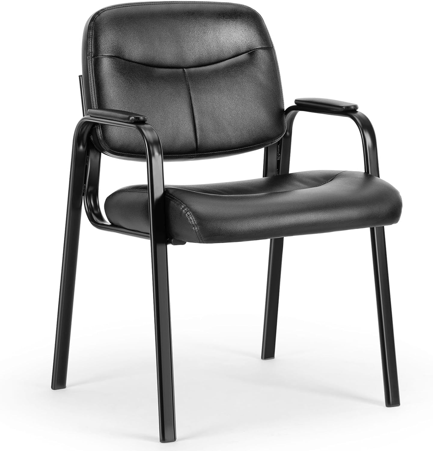 BluSkyze Guest Reception Chair Waiting Room Chair, Stackable with Fixed PU Leather Padded Armrest, Clinic Chairs, Lumbar Support,Office Desk Chairs Without Wheels, Library, Church, Barber Store (1)