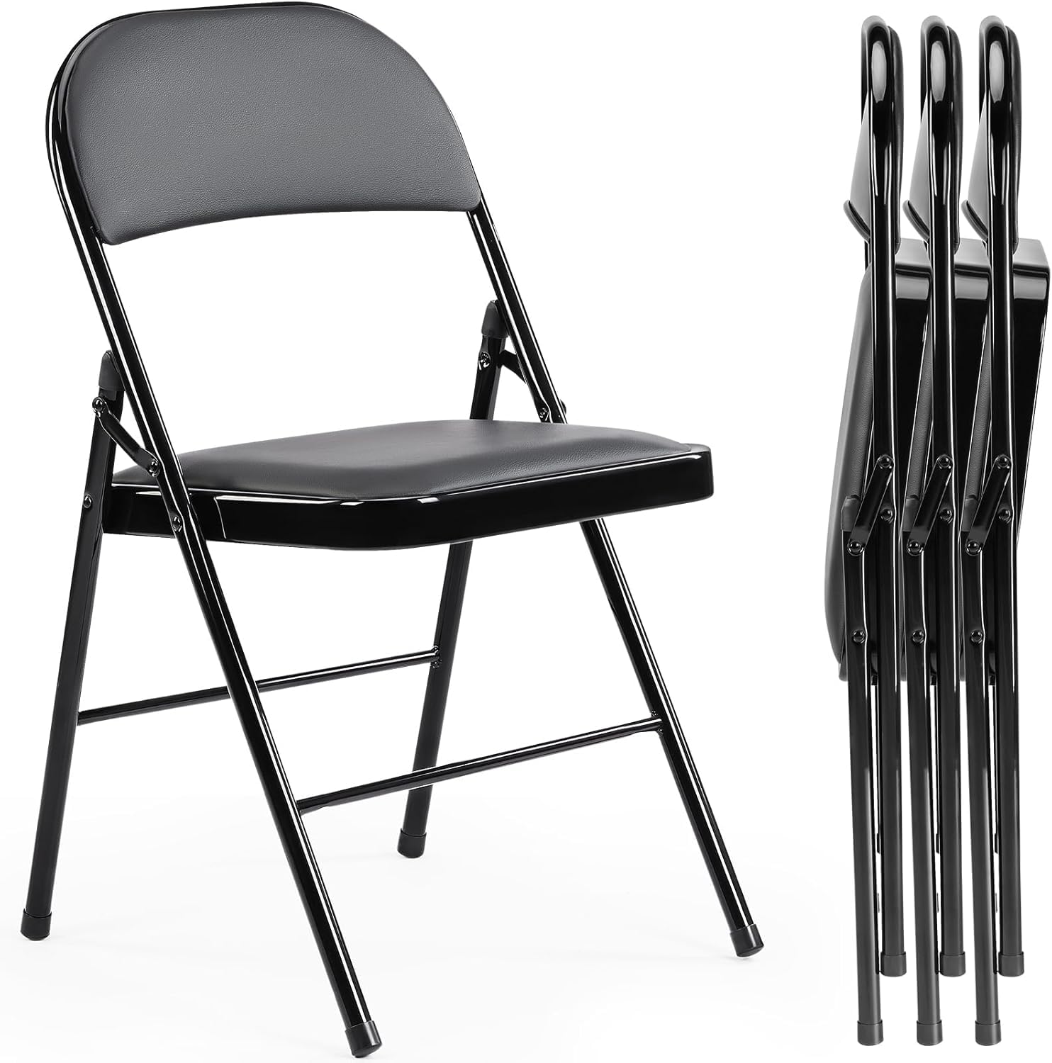 BluSkyze Leather Padded Folding Chairs – Sturdy Metal Frame, Easy to Fold & Store – Comfortable Indoor/Outdoor Seating for Home, Office, Church, Party, or Events – Black (2)