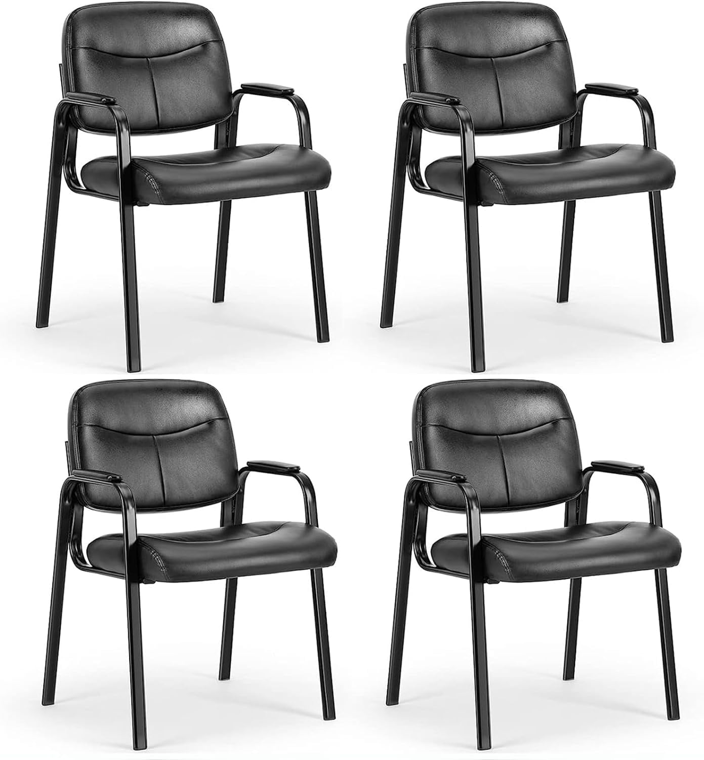 BluSkyze Guest Reception Chair Waiting Room Chair, Stackable with Fixed PU Leather Padded Armrest, Clinic Chairs, Lumbar Support,Office Desk Chairs Without Wheels, Library, Church, Barber Store (1)