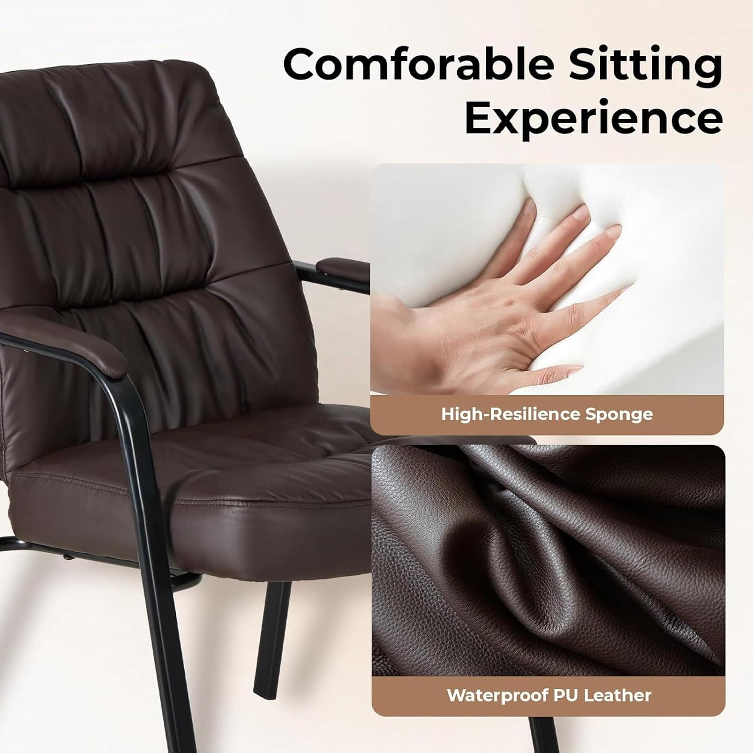 Ergonomic Office Guest Chair, Modern PU Leather Reception Chair with Padded Armrests, Metal Frame, Stationary Waiting Room Chair for Office, Conference Room, Lobby, Bedroom (1)