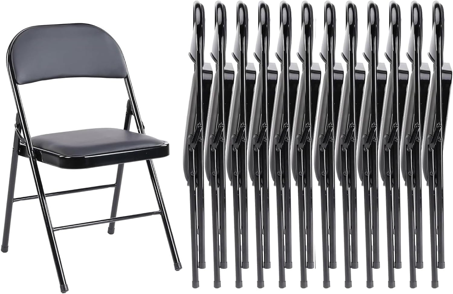 BluSkyze Leather Padded Folding Chairs – Sturdy Metal Frame, Easy to Fold & Store – Comfortable Indoor/Outdoor Seating for Home, Office, Church, Party, or Events – Black (2)