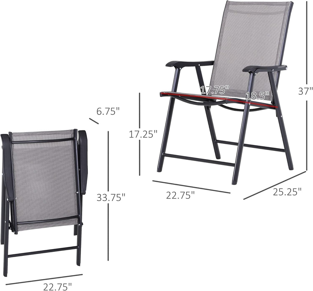 BluSkyze 4-Piece Folding Dining Chair Set for Relaxing on Patio, Balcony, or Garden, Comfortable Outdoor Furniture with Armrests, Grey