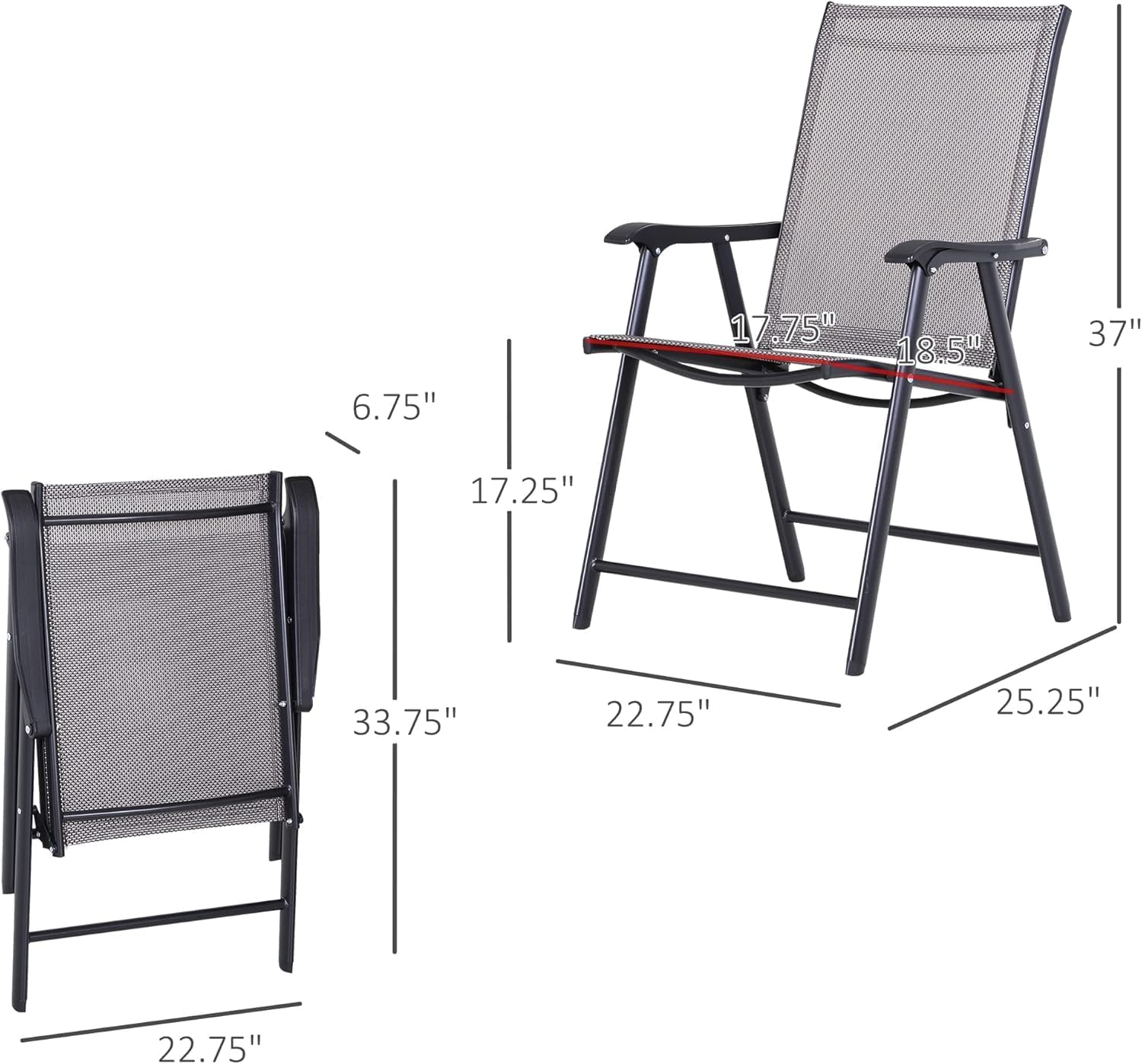 BluSkyze 4-Piece Folding Dining Chair Set for Relaxing on Patio, Balcony, or Garden, Comfortable Outdoor Furniture with Armrests, Grey