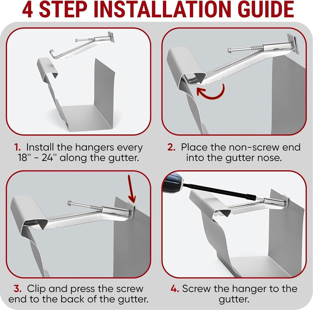 5" Gutter Hangers - Made in Canada - Heavy Duty Aluminum Hidden Gutter Brackets with Pre-Assembled Screws – Rain Gutter Parts & Accessories to Fix or Repair Sagging Gutters (Set of 10 Pcs, 5")