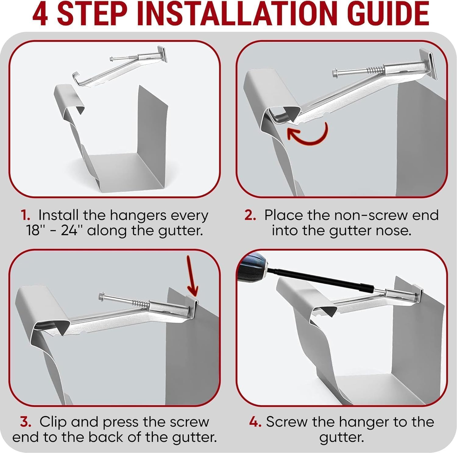5" Gutter Hangers - Made in Canada - Heavy Duty Aluminum Hidden Gutter Brackets with Pre-Assembled Screws – Rain Gutter Parts & Accessories to Fix or Repair Sagging Gutters (Set of 10 Pcs, 5")