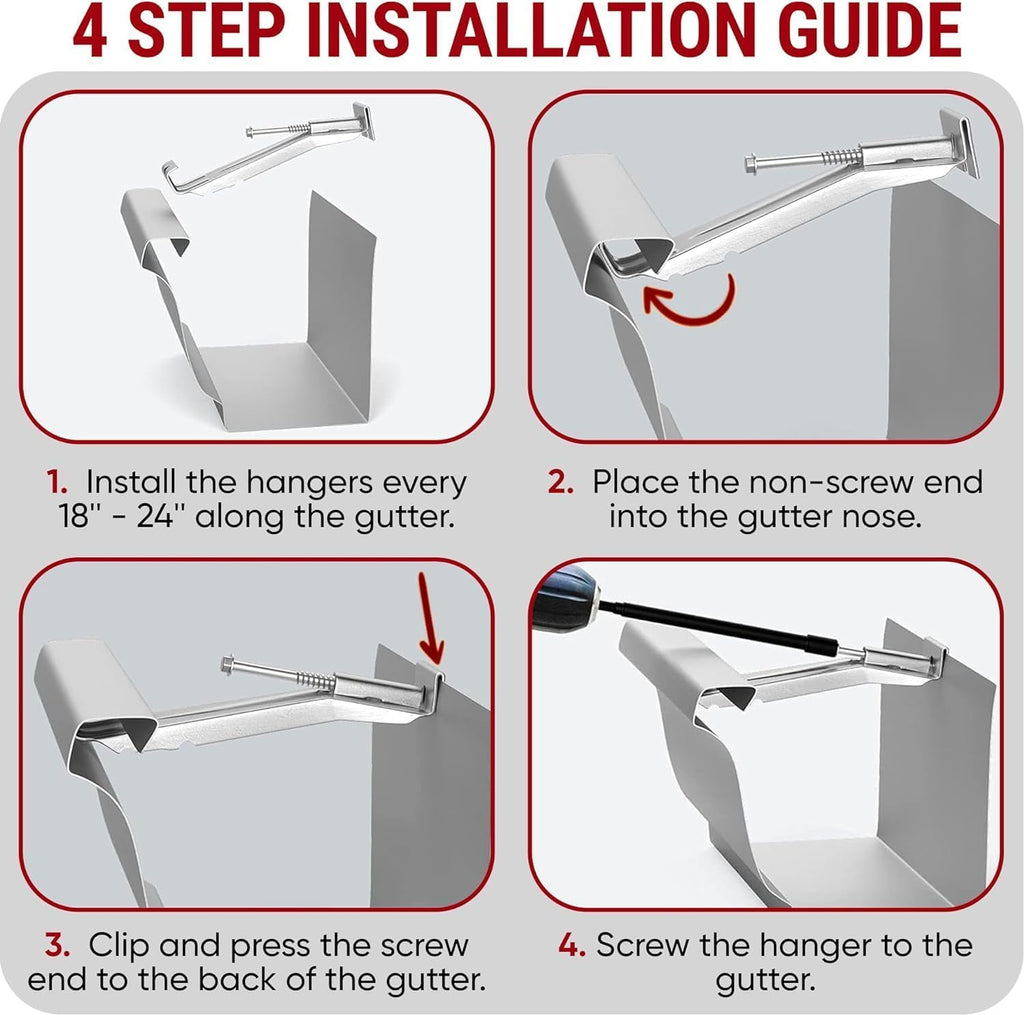 5" Gutter Hangers - Made in Canada - Heavy Duty Aluminum Hidden Gutter Brackets with Pre-Assembled Screws – Rain Gutter Parts & Accessories to Fix or Repair Sagging Gutters (Set of 10 Pcs, 5")