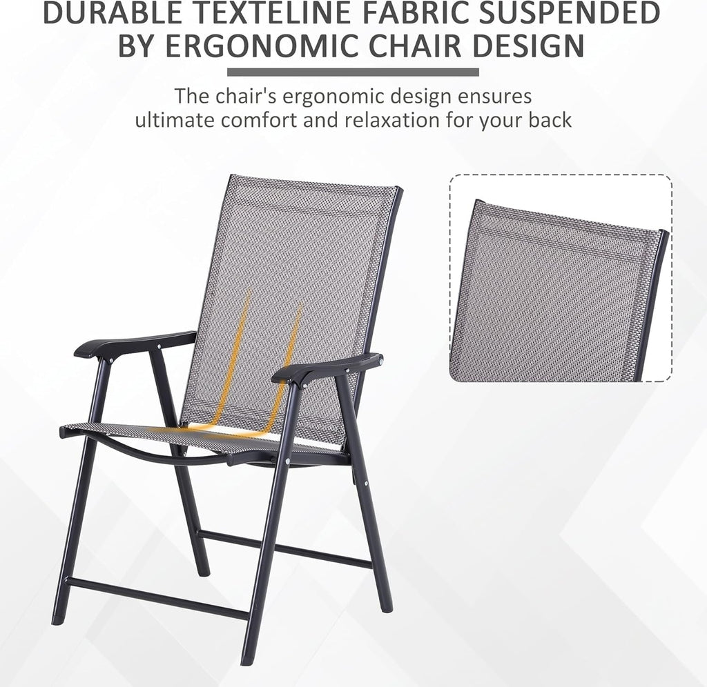BluSkyze 4-Piece Folding Dining Chair Set for Relaxing on Patio, Balcony, or Garden, Comfortable Outdoor Furniture with Armrests, Grey