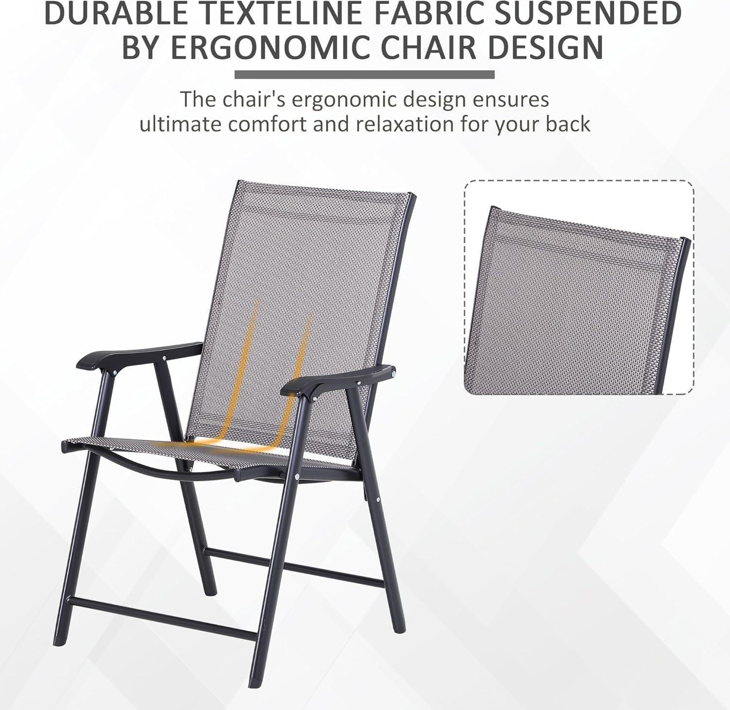 BluSkyze 4-Piece Folding Dining Chair Set for Relaxing on Patio, Balcony, or Garden, Comfortable Outdoor Furniture with Armrests, Grey