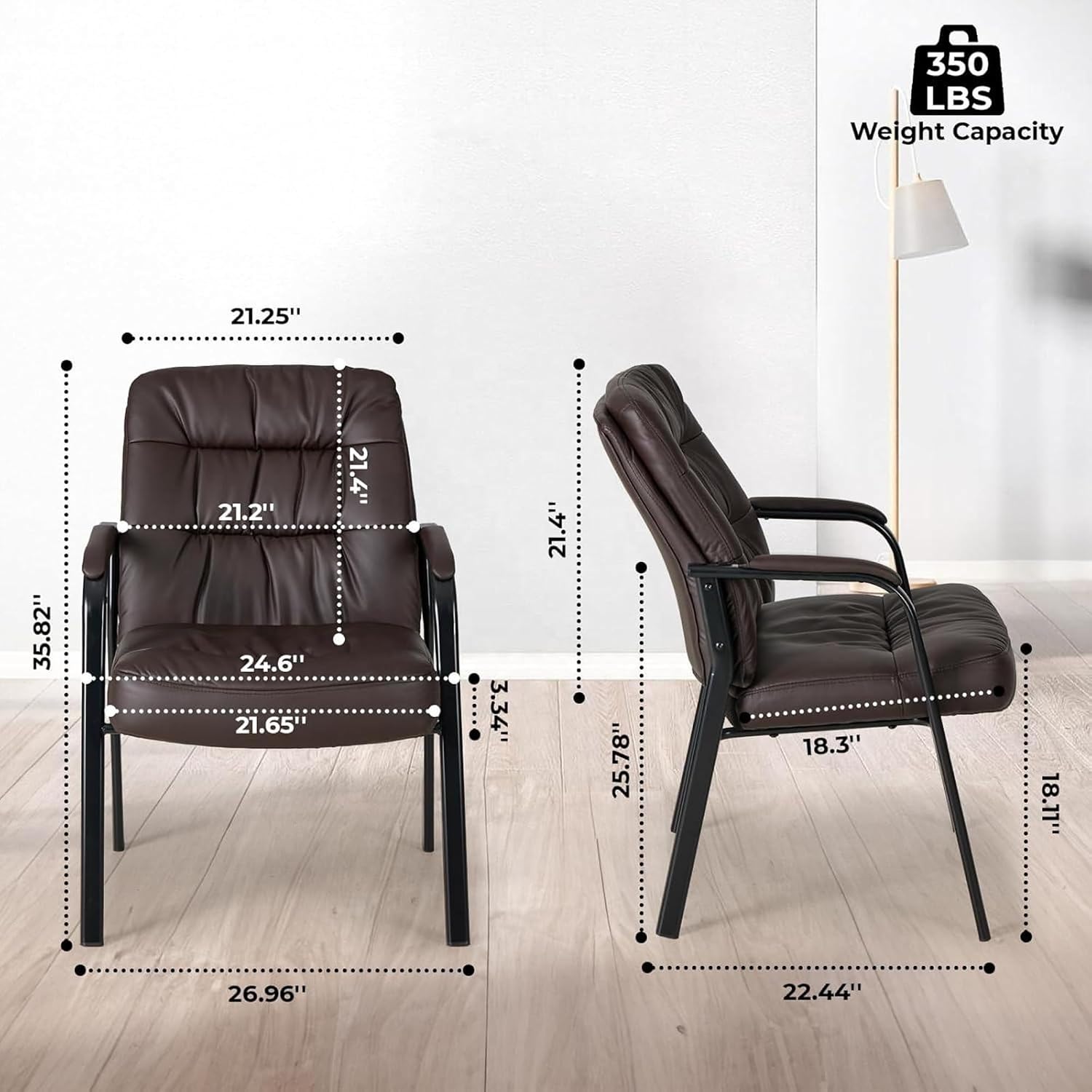 Ergonomic Office Guest Chair, Modern PU Leather Reception Chair with Padded Armrests, Metal Frame, Stationary Waiting Room Chair for Office, Conference Room, Lobby, Bedroom (1)