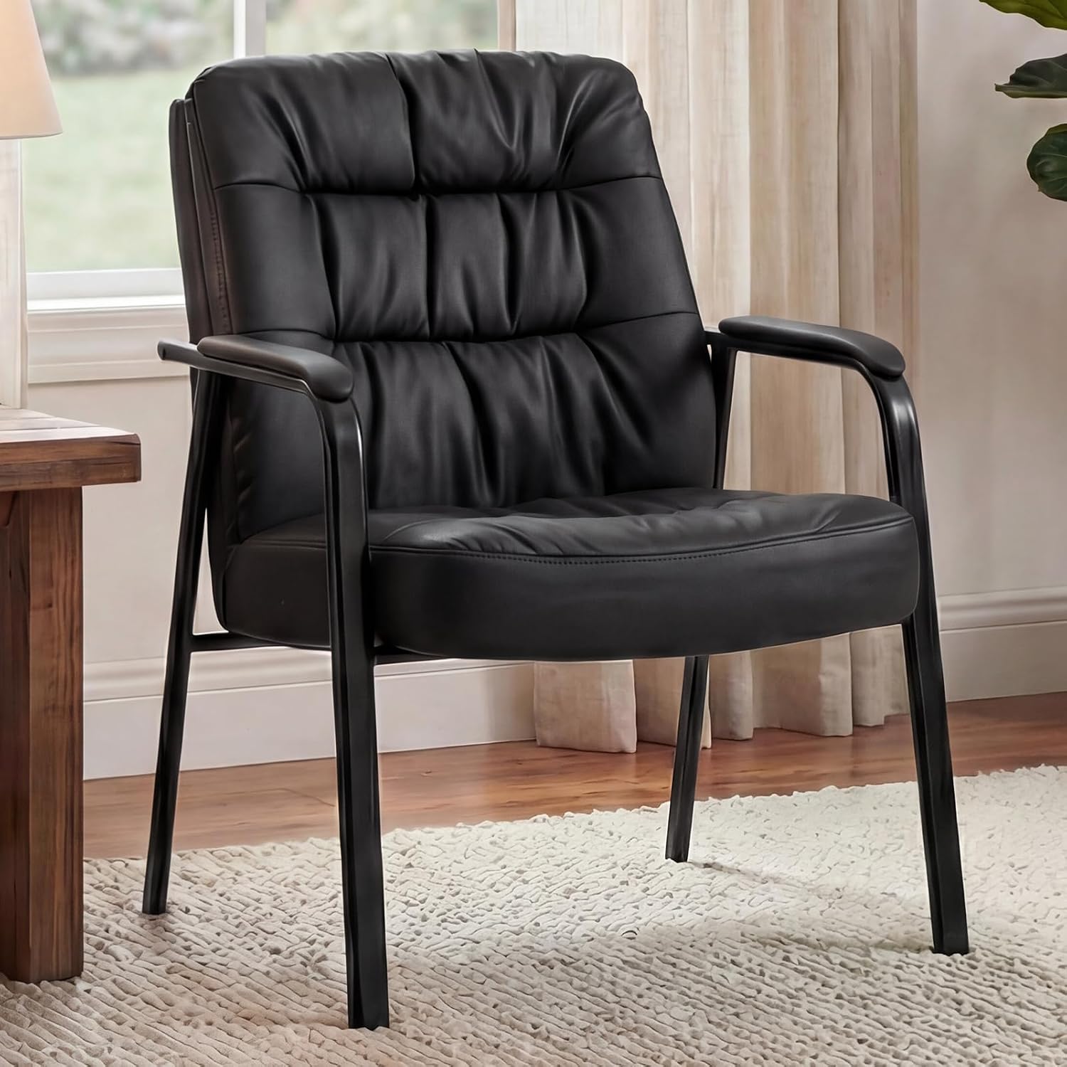 Ergonomic Office Guest Chair, Modern PU Leather Reception Chair with Padded Armrests, Metal Frame, Stationary Waiting Room Chair for Office, Conference Room, Lobby, Bedroom (1)