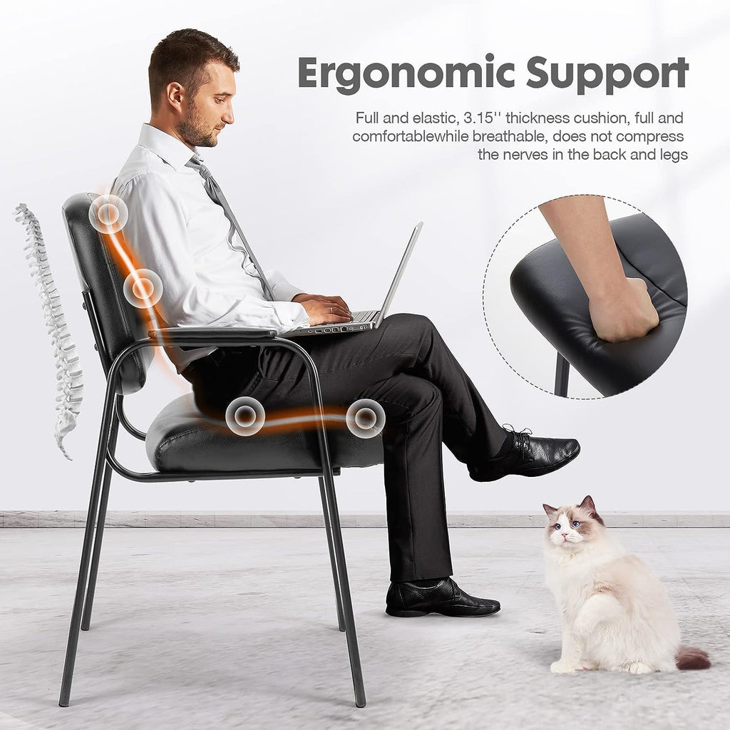 BluSkyze Guest Reception Chair Waiting Room Chair, Stackable with Fixed PU Leather Padded Armrest, Clinic Chairs, Lumbar Support,Office Desk Chairs Without Wheels, Library, Church, Barber Store (1)