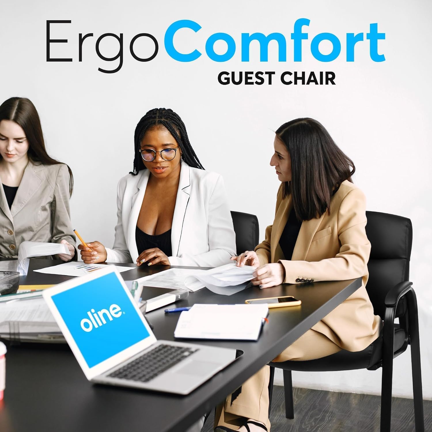 BluSkyze ErgoComfort Guest Office Chair – Padded Leather Reception Chair with Lumbar Support, Durable Metal Frame – Ideal for Waiting Rooms, Conference Rooms, and Visitor Seating (1)