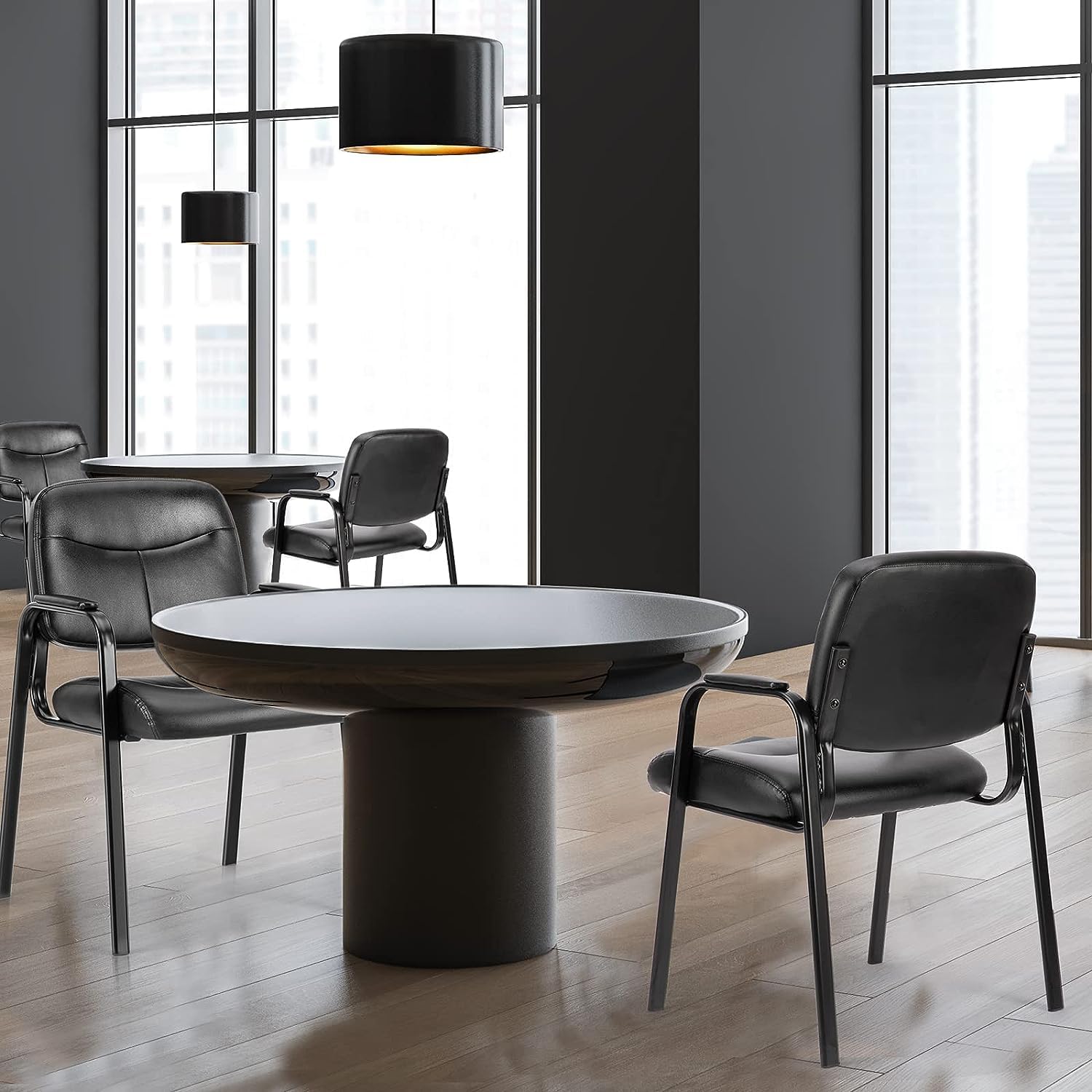 BluSkyze Guest Reception Chair Waiting Room Chair, Stackable with Fixed PU Leather Padded Armrest, Clinic Chairs, Lumbar Support,Office Desk Chairs Without Wheels, Library, Church, Barber Store (1)