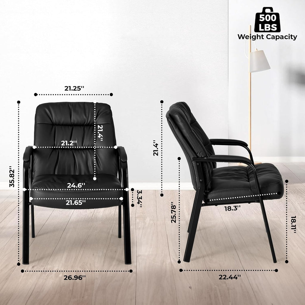 Ergonomic Office Guest Chair, Modern PU Leather Reception Chair with Padded Armrests, Metal Frame, Stationary Waiting Room Chair for Office, Conference Room, Lobby, Bedroom (1)