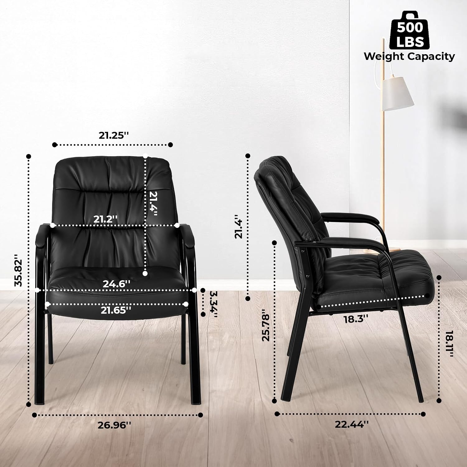 Ergonomic Office Guest Chair, Modern PU Leather Reception Chair with Padded Armrests, Metal Frame, Stationary Waiting Room Chair for Office, Conference Room, Lobby, Bedroom (1)