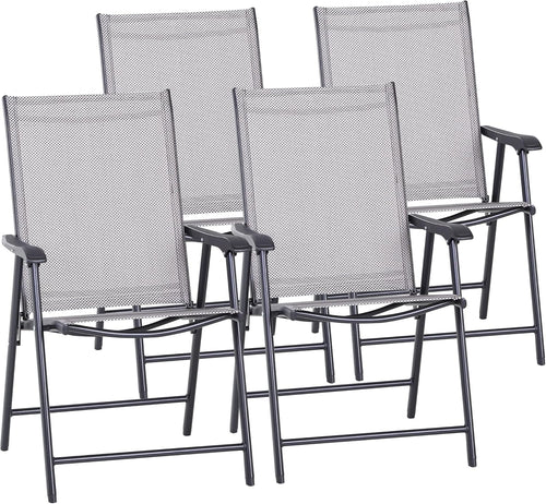 BluSkyze 4-Piece Folding Dining Chair Set for Relaxing on Patio, Balcony, or Garden, Comfortable Outdoor Furniture with Armrests, Grey