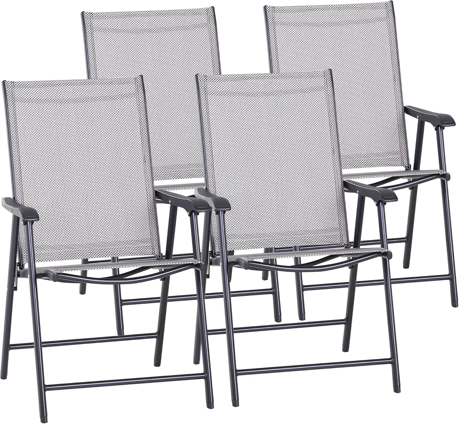 Ensemble de 4 chaises pliantes pour se détendre sur la terrasse, le balcon ou le jardin, mobilier d'extérieur confortable avec accoudoirs, gris