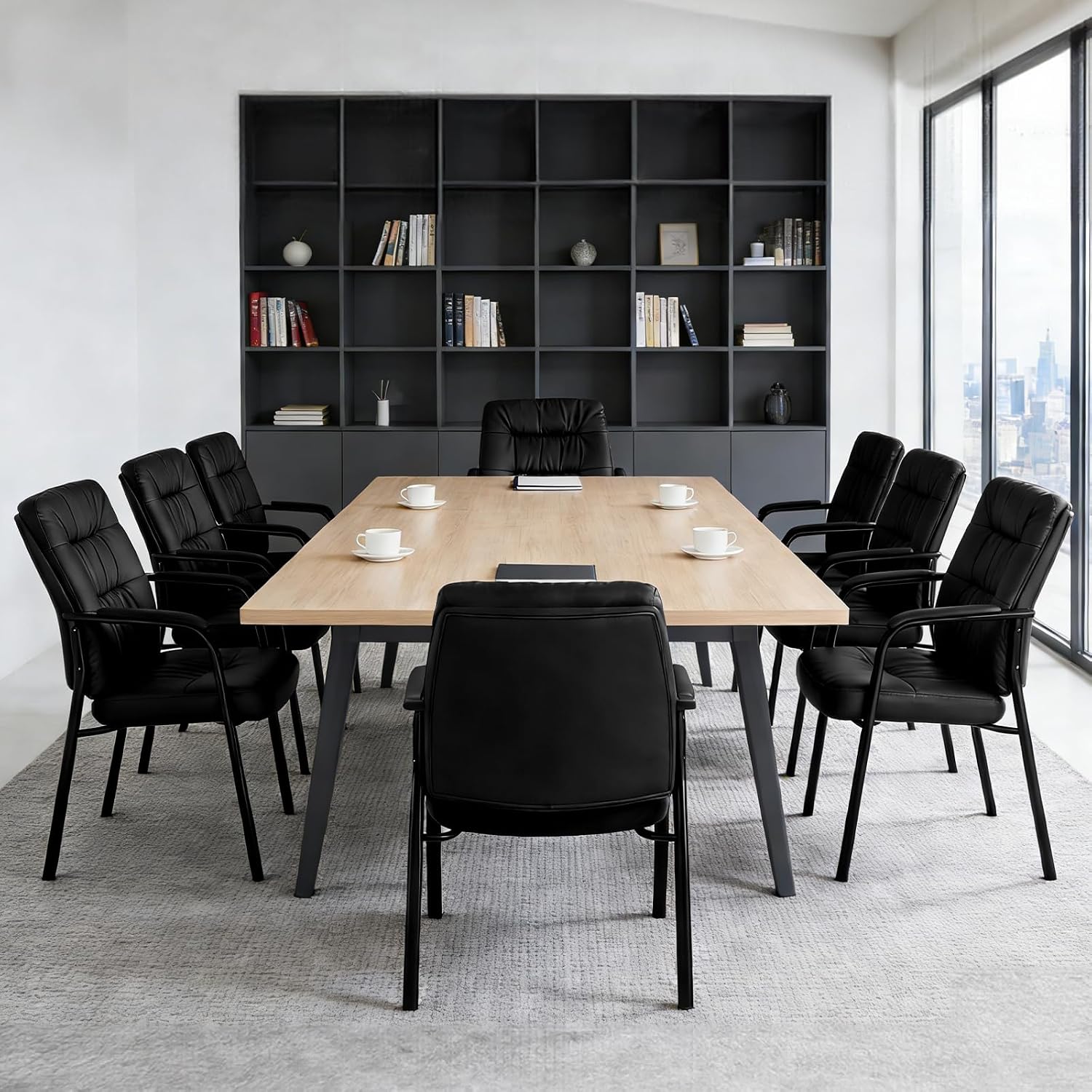 Ergonomic Office Guest Chair, Modern PU Leather Reception Chair with Padded Armrests, Metal Frame, Stationary Waiting Room Chair for Office, Conference Room, Lobby, Bedroom (1)