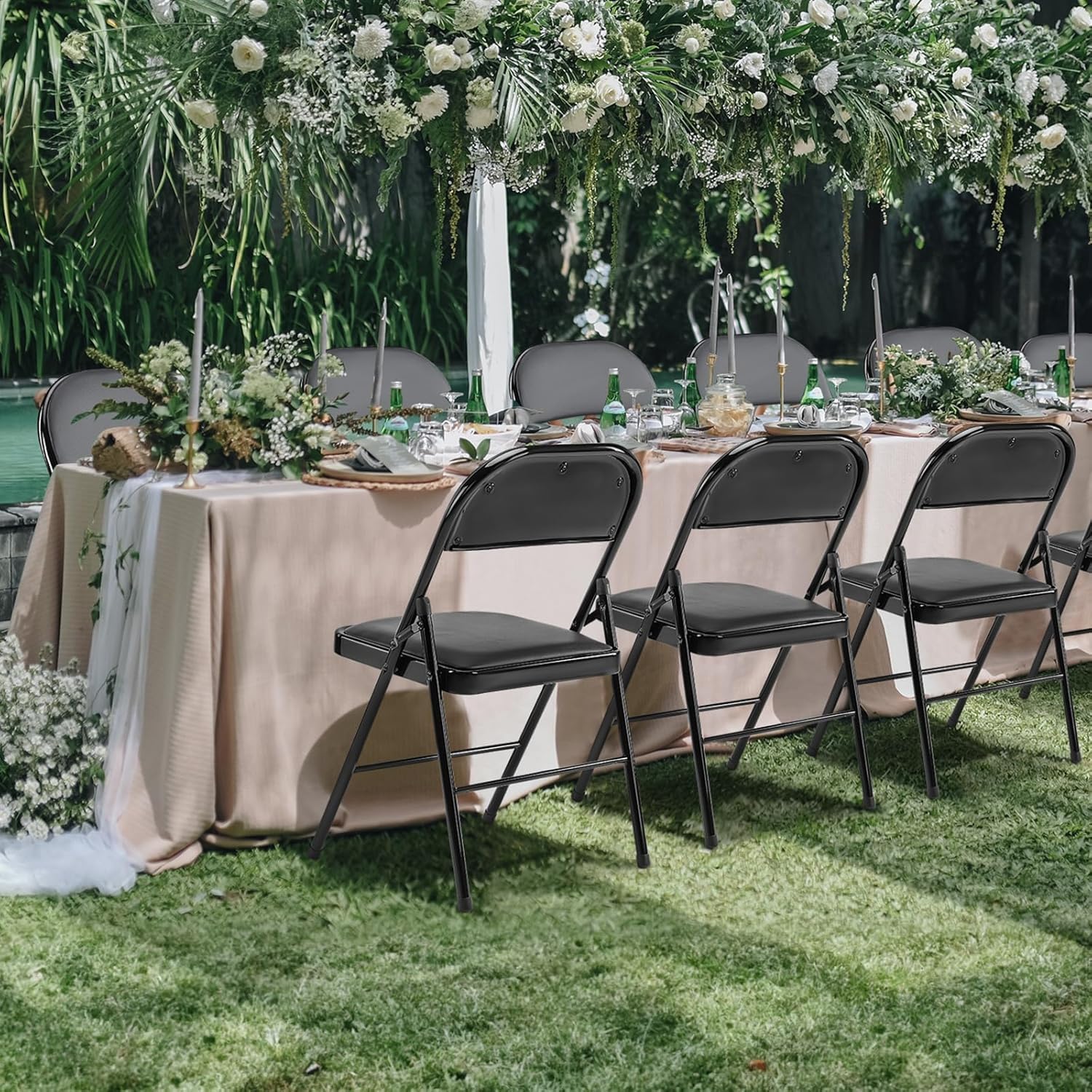 BluSkyze Leather Padded Folding Chairs – Sturdy Metal Frame, Easy to Fold & Store – Comfortable Indoor/Outdoor Seating for Home, Office, Church, Party, or Events – Black (2)