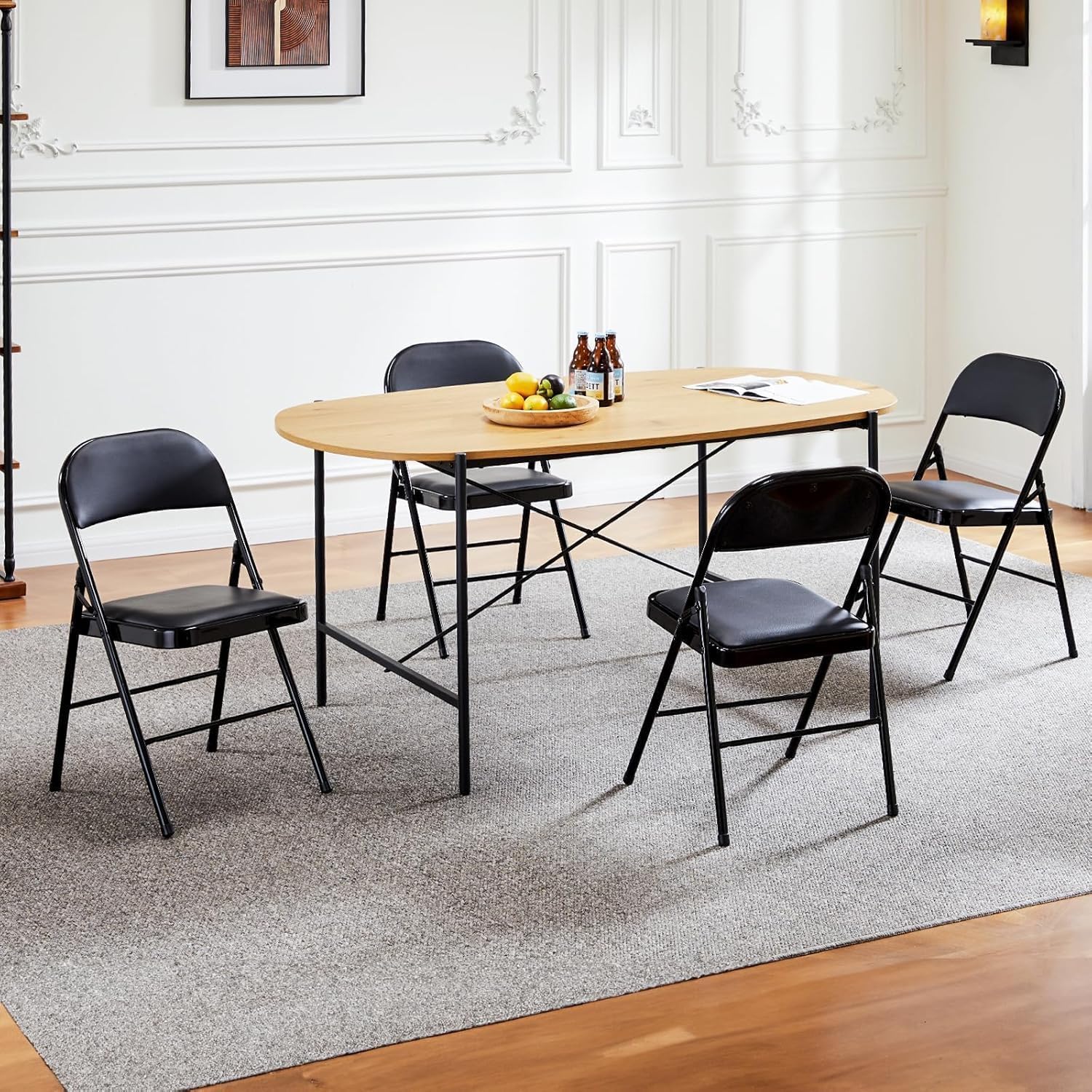 BluSkyze Leather Padded Folding Chairs – Sturdy Metal Frame, Easy to Fold & Store – Comfortable Indoor/Outdoor Seating for Home, Office, Church, Party, or Events – Black (2)
