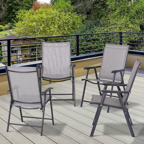 BluSkyze 4-Piece Folding Dining Chair Set for Relaxing on Patio, Balcony, or Garden, Comfortable Outdoor Furniture with Armrests, Grey