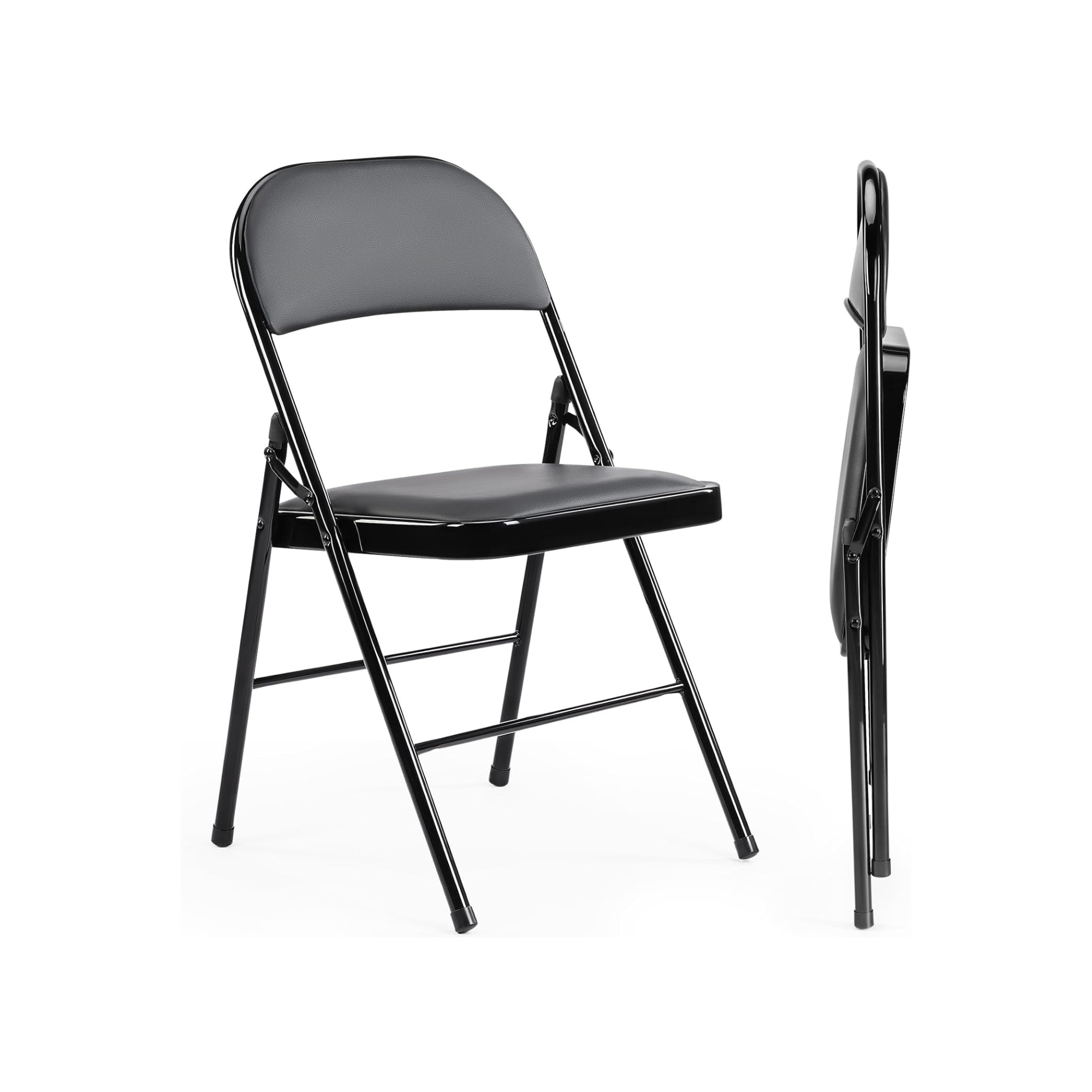 Leather Padded Folding Chairs – Sturdy Metal Frame, Easy to Fold & Store – Comfortable Indoor/Outdoor Seating for Home, Office, Church, Party, or Events – Black