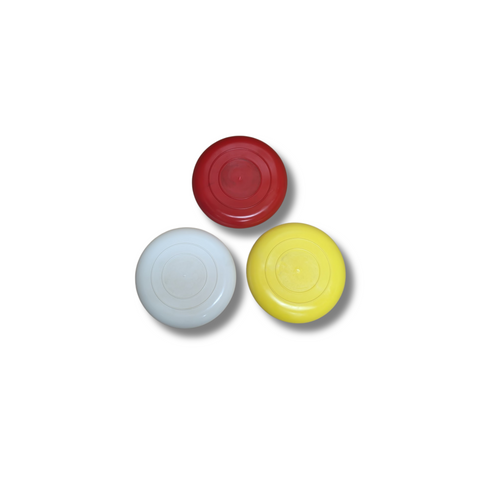 3-Pack Flying Discs – Red, White & Yellow – Durable 9-Inch Plastic Frisbees for Outdoor Play – Made in Canada