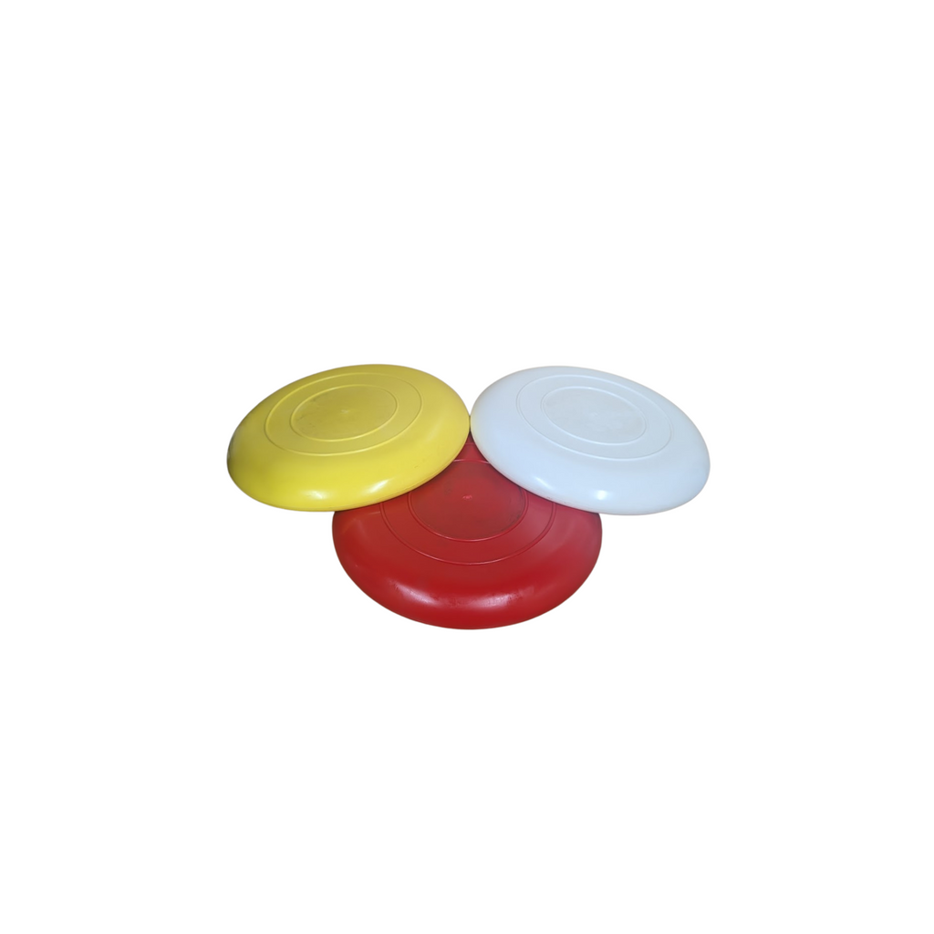 3-Pack Flying Discs – Red, White & Yellow – Durable 9-Inch Plastic Frisbees for Outdoor Play – Made in Canada